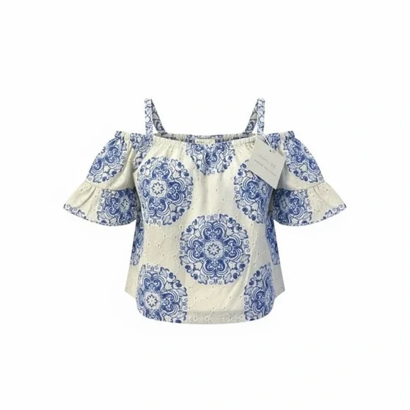 Janie and Jack Girl Blue & White Medallion Top New with Tags Size 18 - 24 months - Picture 3 of 9